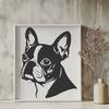 A high-quality vector graphic of a Boston Terrier's face, ideal for use in digital designs and crafts.