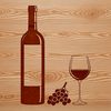 A vector illustration of a wine glass filled with red wine on a table.