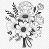 A stylized bouquet of flowers in various colors, suitable for wedding decorations or Mothers Day arrangements.
