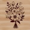Intertwined Floral Arrangement A stylized illustration of a bouquet with multiple types of flowers intertwined.