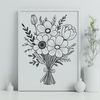 Mixed Bloom Bouquet Vector A colorful bouquet of mixed flowers arranged in a decorative vase.