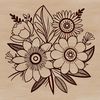 Whimsical Floral Arrangement An illustrated floral design featuring a collection of flowers tied together with a ribbon.