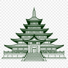 Buddhist Temple Illustration in Fine Detail A detailed illustration of a traditional Buddhist temple structure with intricate architecture.