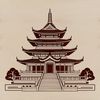 A 2D representation of a traditional Asian-style Buddhist temple with intricate details.
