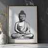 A vector illustration of the Buddha sitting in meditation with hands placed on knees.