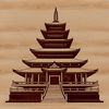 Beautiful SVG Buddhist Temple Design A stylized illustration of a traditional Buddhist temple with intricate details and architectural features.
