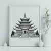 Buddhist Architecture Vector Art Design A stylized vector illustration of a traditional Buddhist temple with ornate details.