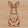 A cartoon rabbit sitting on its haunches, suitable for use as clip art.