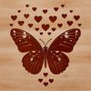 Illustrated butterfly with love hearts, suitable for gardening and crafting projects.