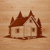 Whimsical Wooden Cabin Design A detailed illustration of a cozy wooden cabin with a rustic design.