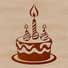 A simple illustration of a classic birthday cake with candles on top.