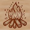 Outdoor Camping Illustrations A flame-filled campfire surrounded by a natural outdoor setting.