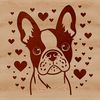 Boston Terrier Clip Art with Love Hearts A stylized illustration of a Boston Terrier's head with heart-shaped elements, suitable for digital applications.