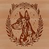 Ornate Floral Headpiece Dog Breed Illustration A Doberman Pinscher with an ornate floral pattern on its head.