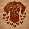 Beautiful Weimaraner Clip Art Illustrative drawing of a Weimaraner dog surrounded by love hearts.
