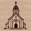 Catholic Architecture Vector Graphic A detailed illustration of a traditional Catholic church building with architectural features.