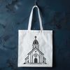 Beautiful Catholic Temple Design SVG An illustration of a traditional Catholic Church building with a steepled roof and ornate details.