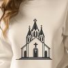 Ornate Church Vector Illustration A vector illustration of a traditional Catholic church with a tall steeple and ornate details.