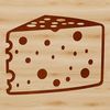 A detailed illustration of a wedge-shaped cheese with various textures and edges.
