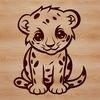 Cheetah Silhouette SVG Graphic A smiling cheetah sitting on its haunches, illustrated in vector style.