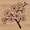 An ornamental graphic representation of a single cherry blossom flower in bloom.