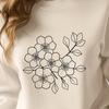 A vector illustration of a single cherry blossom in bloom with delicate petals and a green stem.
