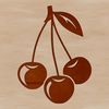 A close-up illustration of a single cherry fruit with stem.