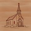 A simple vector illustration of a church building with a pointed steeple.