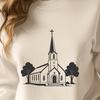 Gothic Church Silhouette A detailed outline illustration of a traditional church building with Gothic architecture.