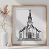 SVG Vector Design for Churches A detailed illustration of a Baptist church building, suitable for vector graphic design or digital crafting.
