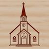 A simple graphic representation of a traditional Baptist church building with a steeple.