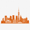 Detailed City Skyline Design A detailed illustration of a city skyline with multiple buildings and skyscrapers.