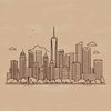Urban Skyline Illustration Vector A stylized illustration of a city skyline at sunset, suitable for vector design and commercial or personal use.