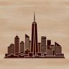 Detailed City Skyline Vector Art A detailed, 2D illustration of a city skyline at sunset, suitable for vector design and cutting machine applications.