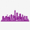 A detailed illustration of a metropolitan city's skyline at sunset.