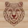 A detailed illustration of a bear's head with intricate designs, suitable for various design applications.
