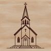 Illustrated church building with architectural details, suitable for vector art design.