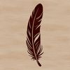 A simple line art illustration of a single feather in black and white, suitable for cutting or engraving.