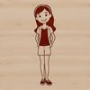 A vector graphic representation of a female character with clean lines and minimal details.