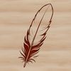 A detailed illustration of a single feather with complex shapes and lines.