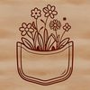 Floral Design with Curved Flower Pocket A detailed floral design featuring a stylized flower pocket with curved lines and petals.