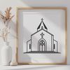 A detailed illustration of a traditional Catholic church architecture.
