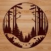 Detailed Tree Line Art A detailed illustration of a lush forest with various tree species in different stages of growth.