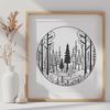 Lush Green Forest Landscape A detailed vector illustration of a forest landscape featuring various trees and foliage.
