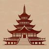 Illustration of a traditional Buddhist temple architecture.