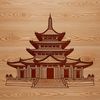 A serene illustration of a traditional Buddhist temple with intricate details, suitable for vector art designs.