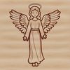 A white background featuring a detailed, hand-drawn illustration of a traditional angel in mid-flight.