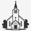 Baptist Church Silhouette A simple design representation of a typical Baptist church building with a prominent steeple and entrance.