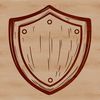 Vector graphic illustration of a medieval-style shield with geometric patterns.