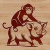 Playful Primate Piglet Vector Illustration A cartoon monkey-pig hybrid character designed as vector art.